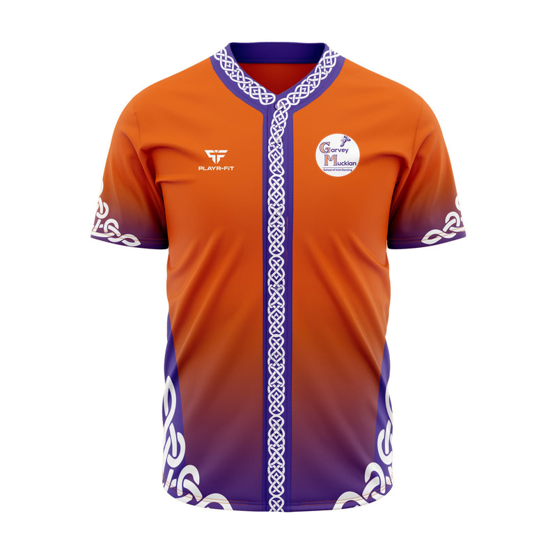 Load image into Gallery viewer, Garvey Muckian School of Irish Dancing Sublimated Baseball Shirt (with buttons) - Kids
