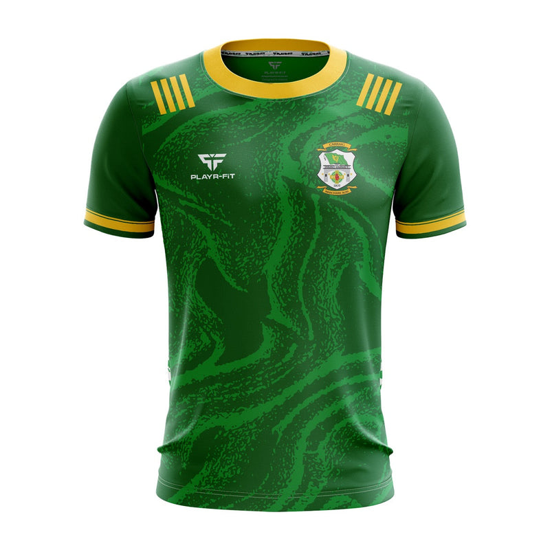 Load image into Gallery viewer, Carrickmacross Emmets Football Jersey F05 Green/Gold - Kids
