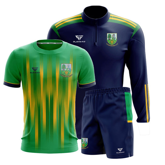 Clann Mhuire CLG Pack (1/4 Zip Midlayer Optimum, Jersey F16, Leisure Shorts Green Panel) - Kids