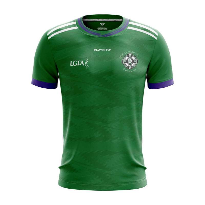 Load image into Gallery viewer, Wolfe Tone GAC Derrymacash Jersey 03 Green/Purple (LGFA) - Kids
