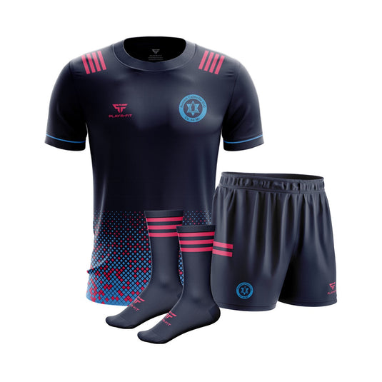 St Colmcilles GFC Meath Pink Teamwear Pack 1 (Jersey F13 Pink, Sublimated Shorts 2 Stripe Pink, Pink Mid Socks) - Kids