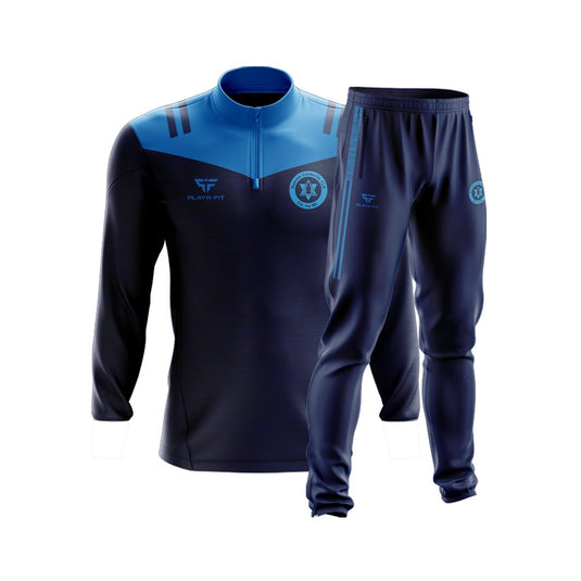 St Colmcilles GFC Meath Blue Teamwear Pack 7 (Midlayer 1/4 Zip Tenacity Navy/Sky Blue , Sublimated Shorts 2 Stripe Sky Blue, Blue Mid Socks) - Adults