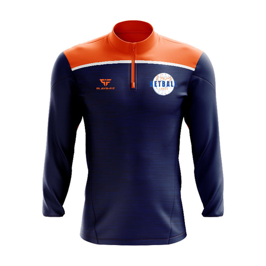 Newry Netball Midlayer (1/4 Zip) Spirit (Navy, Orange) - Adults