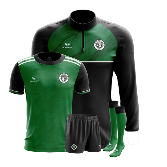 Castlewellan Town FC Pack (Midlayer 1/4 Zip Dynamic Black/Green, Jersey F31 Green, Pro Soccer Shorts Cut & Sew, Long Socks) - Kids