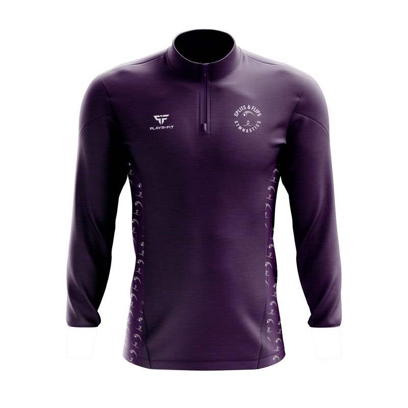 Load image into Gallery viewer, Splits And Flips Midlayer (1/4 Zip) Endure (Purple Sublimated Panel) - Kids
