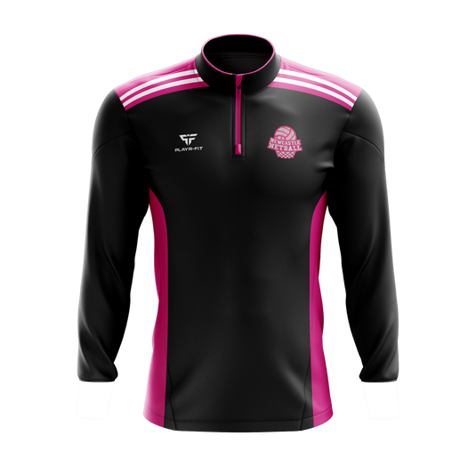 Newcastle Netball Midlayer (1/4 Zip) Endure Black/Pink - Kids