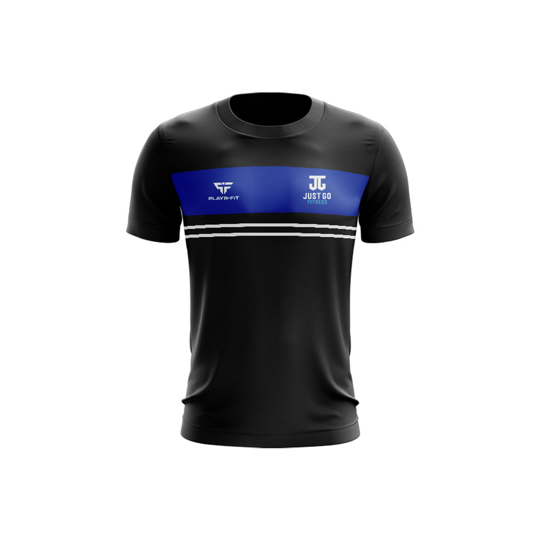 Just Go Fitness T-Shirt Optimum Black/Blue - Kids – PLAYR-FIT Teamwear