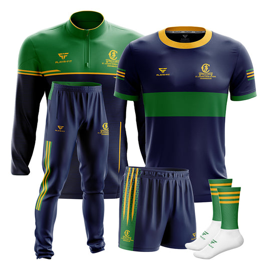 St Josephs HS Crossmaglen Students PE Pack 1 (Midlayer Courage Green/Navy, Jersey D26 Navy, Skinny Pants Courage Navy, Shorts Navy, Mid Socks Green) - Kids