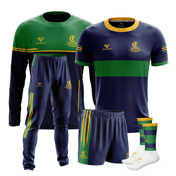 St Josephs HS Crossmaglen Students PE Pack 3 (Crew Neck, Jersey, Skinny Pants, Shorts, Mid Socks) - Adults