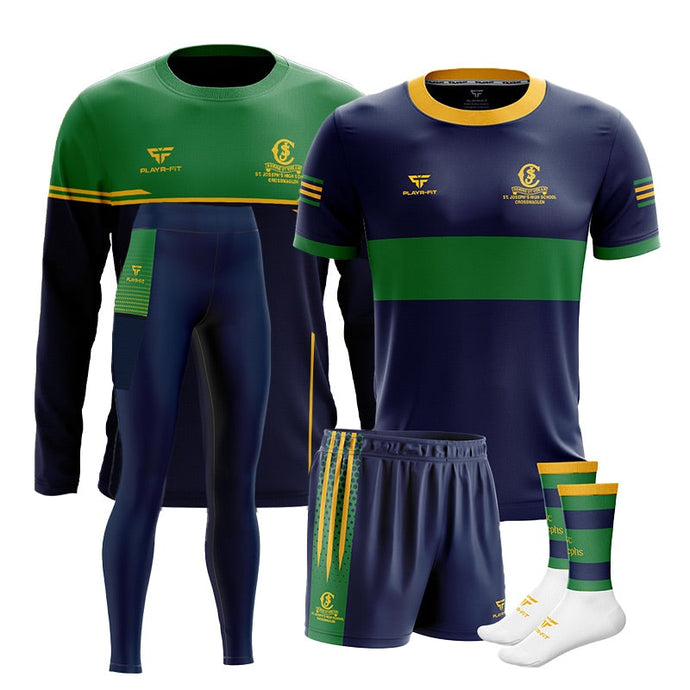 St Josephs HS Crossmaglen Students PE Pack 4 (Crew Neck, Jersey, High Waist Leggings, Shorts, Mid Socks) - Adults