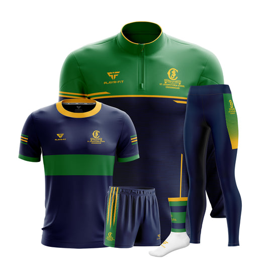 St Josephs HS Crossmaglen Students PE Pack 2 (Midlayer, Jersey, High Waist Leggings (Pattern), Shorts, Mid Socks) - Kids