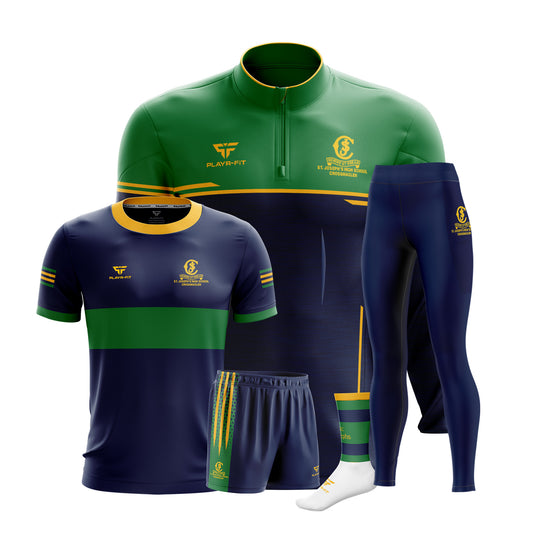 St Josephs HS Crossmaglen Students PE Pack 3 (Midlayer, Jersey, High Waist Leggings (School Crest Only), Shorts, Mid Socks) - Adults