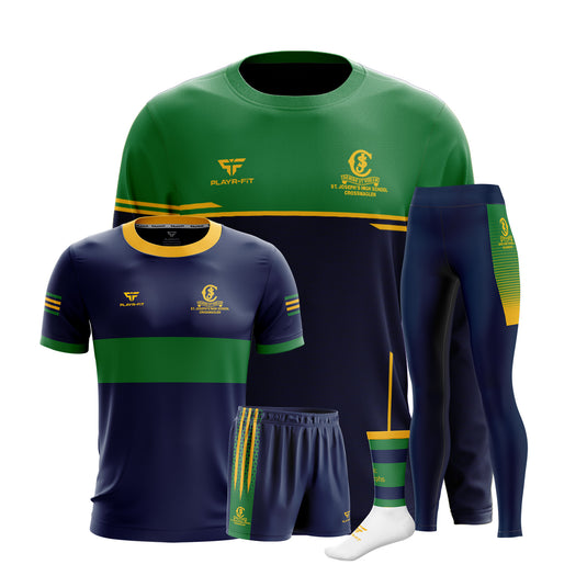 St Josephs HS Crossmaglen Students PE Pack 6 (Crewneck, Jersey D26, High Waist Leggings (Pattern), Shorts, Mid Socks) - Adults