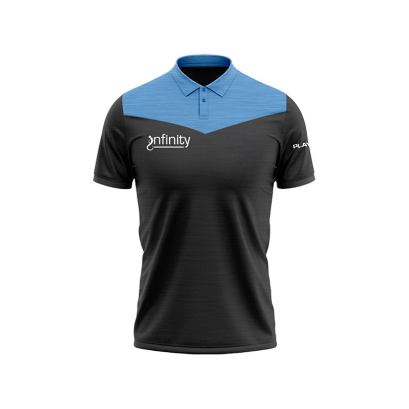 Load image into Gallery viewer, Infinity Swim Academy Polo Tenacity Black/Sky Blue - Kids

