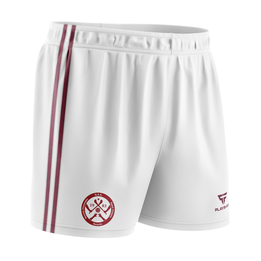 St Finians Swords Shorts (Cut&Sew) (White/Maroon) - Adults