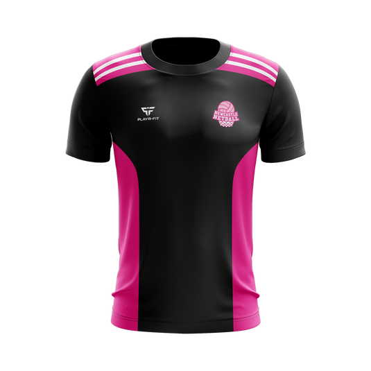 Newcastle Netball T-Shirt Endure Black/Pink - Kids