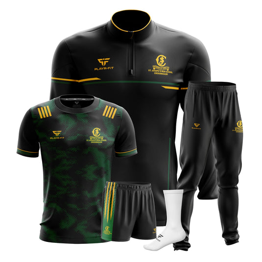 St Josephs HS Crossmaglen Students PE Pack 5 (Midlayer, Jersey [F06] Black, Skinny Pants, Shorts, Mid Socks) - Adults