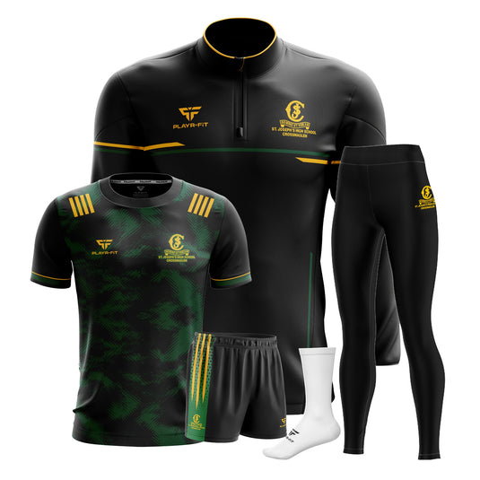 St Josephs HS Crossmaglen Students PE Pack 6 (Midlayer, Jersey [F06] Black, High Waist Leggings, Shorts, Mid Socks) - Adults