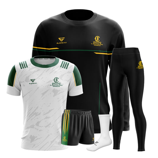 St Josephs HS Crossmaglen Students PE Pack 12 (Crewneck, Jersey [F15] White, High Waist Leggings, Shorts, Mid Socks) - Adults