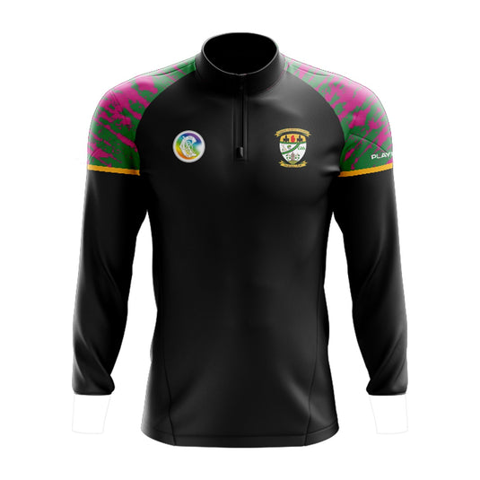 Carrickmacross Emmets Hurling/Camogie Club Midlayer (1/4 Zip) Stellar Sublimated Camogie (Black/Green/Pink) - Adults