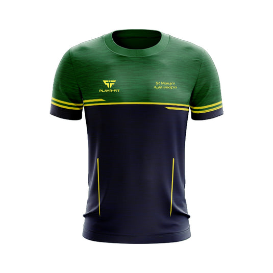 St Marys PS Aughlisnafin Castlewellan Students T-Shirt Courage (Navy/Green/YellowGold) - Adults
