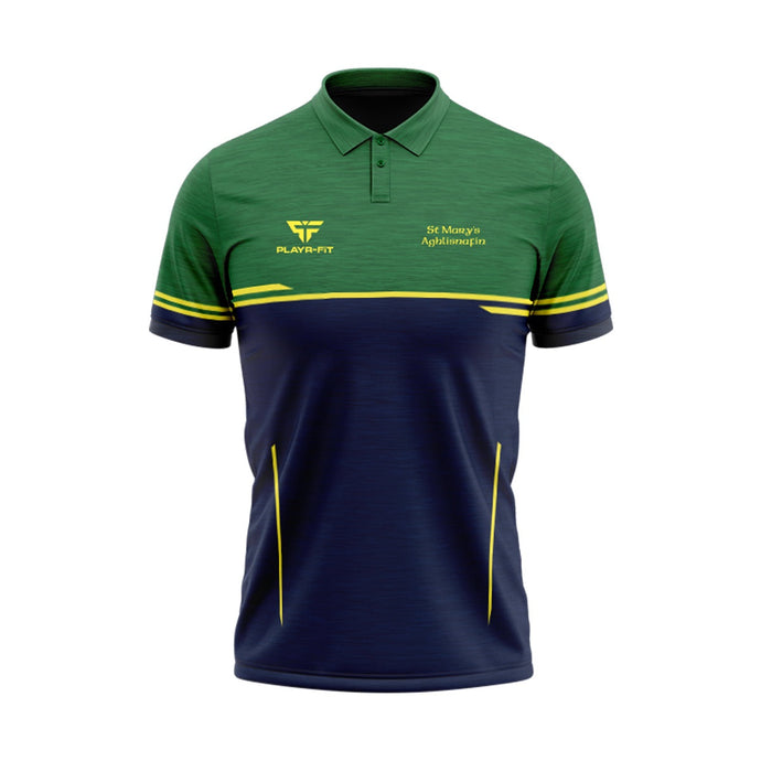 St Marys PS Aughlisnafin Castlewellan Staff Polo Courage (Navy/Green/YellowGold) - Kids