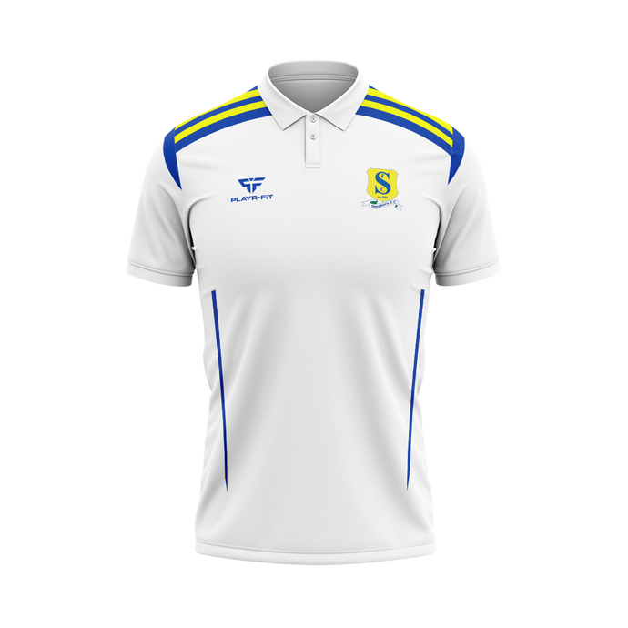Snugboro FC Polo Adroit (White/Blue/YellowGold) - Adults
