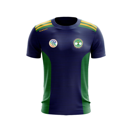 St Endas Camogie T-Shirt Endure (Navy/Green/YellowGold) - Adults