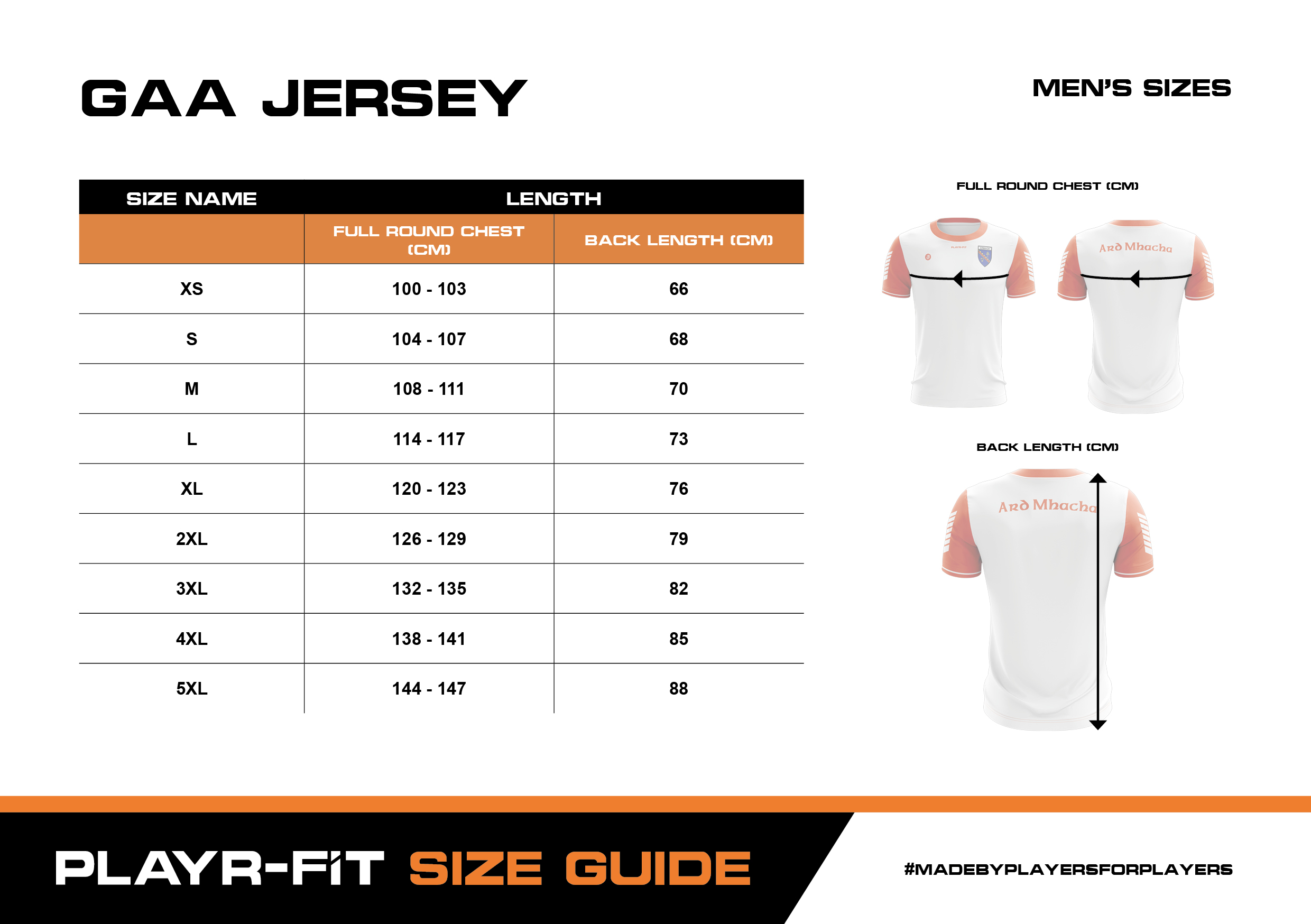 Size Guides - PLAYR-FIT | Teamwear 