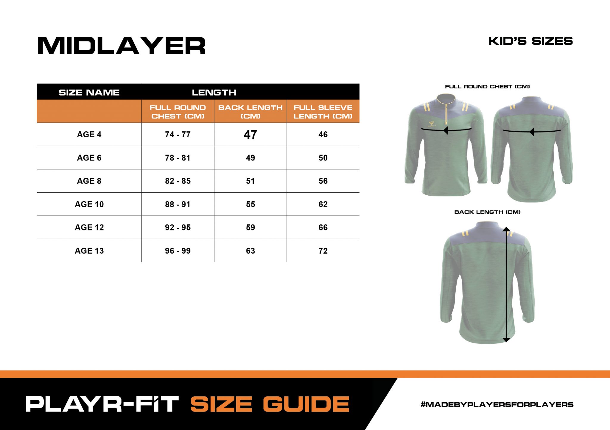 Size Guides - PLAYR-FIT | Teamwear & Sportswear Specialists - Ireland & UK